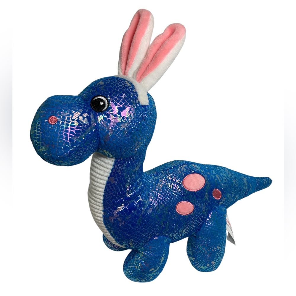 Hugfun Blue Dinosaur Plush Stuffed Animal Pink Spots‎ Bunny Ears Easter 12"